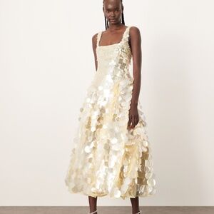ASOS ARRANGE embellished sequin square neck full skirt midi dress in lemon